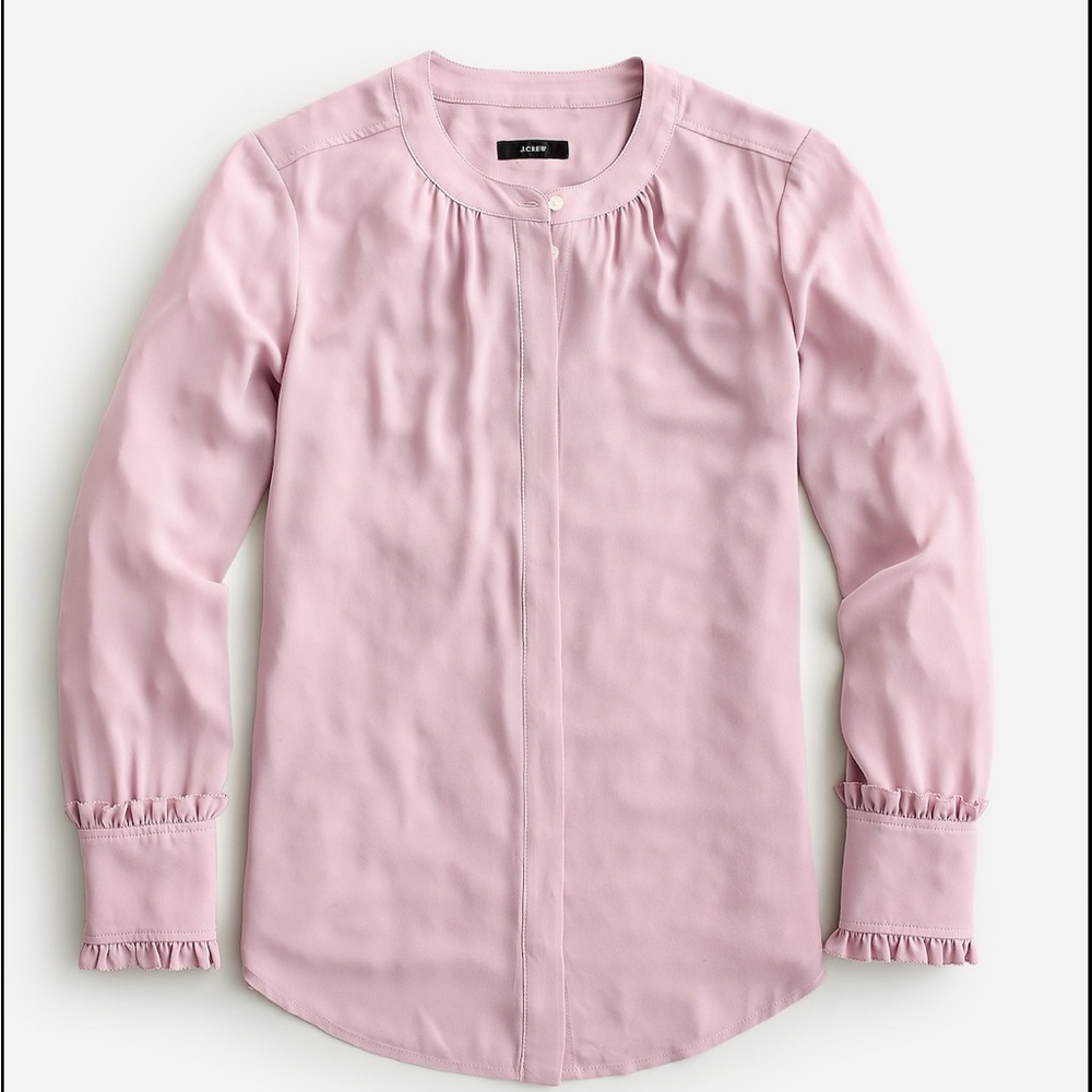 J.Crew Drapey Band-Collar Shirt With Ruffle Cuffs- Dried Violet- Size Medium
